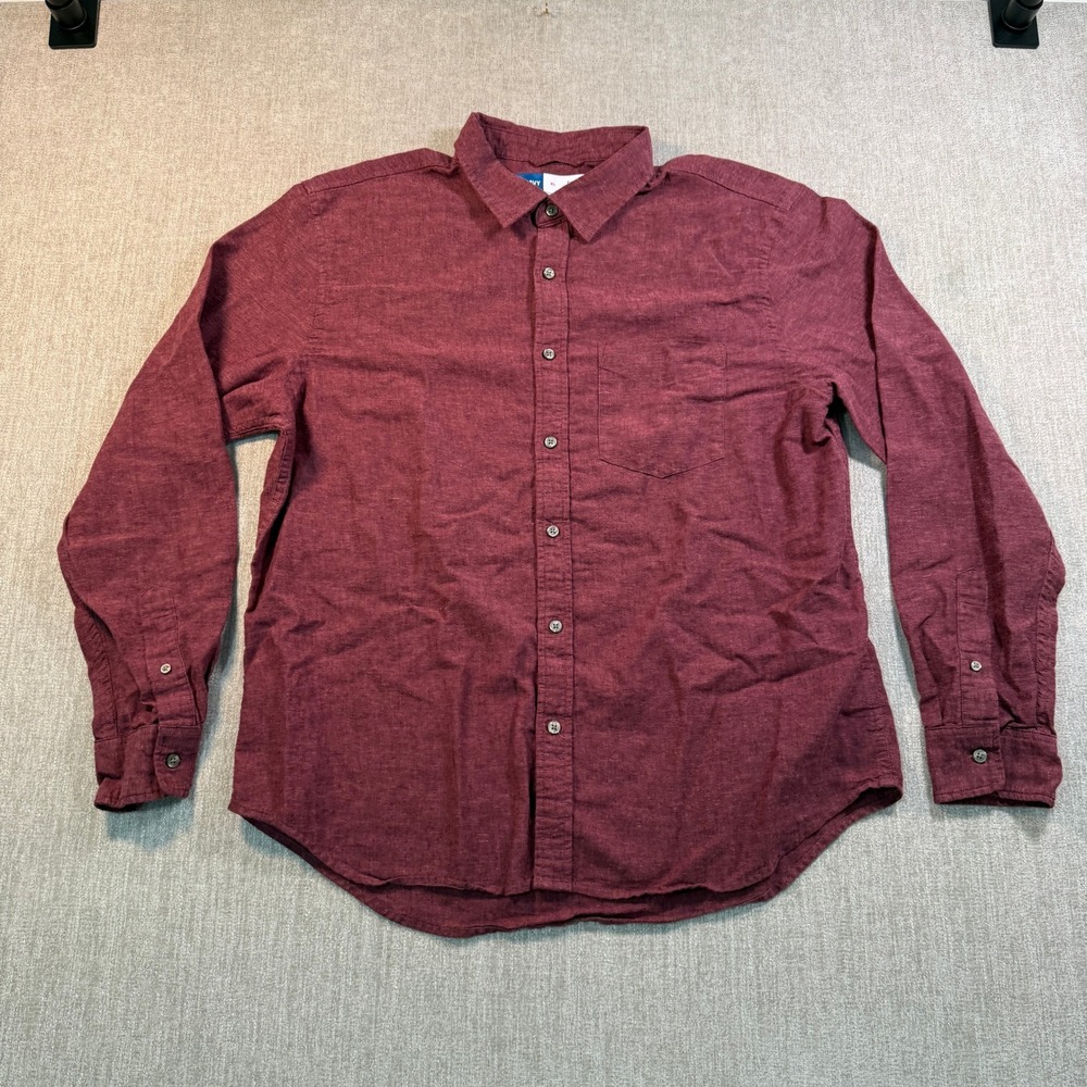 Old Navy Mens Everyday Shirt XL Burgundy Linen Blend Regular Fit Button Up